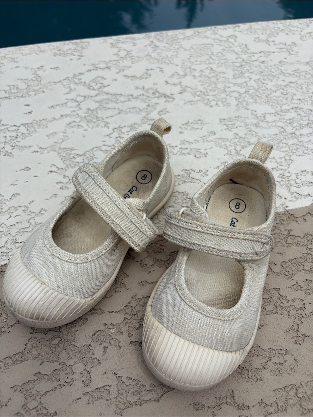 FREE Marina Cat & Jack shimmering Cream Canvas Mary Jane Hook-and-Loop sneakers